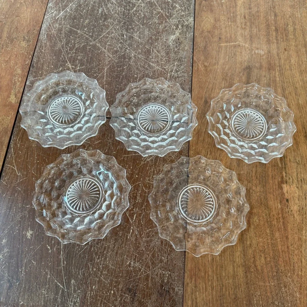 Fostoria American Set of 5 Glass Cubist Scalloped Edge‎ 6